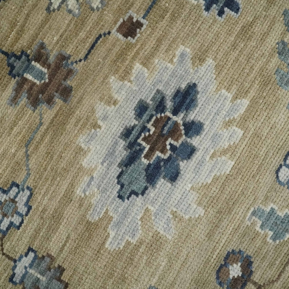 Traditional Beige and Gray Multi Size  Turkish Knot Antique Style Floral Hand knotted Oushak Wool Area Rug
