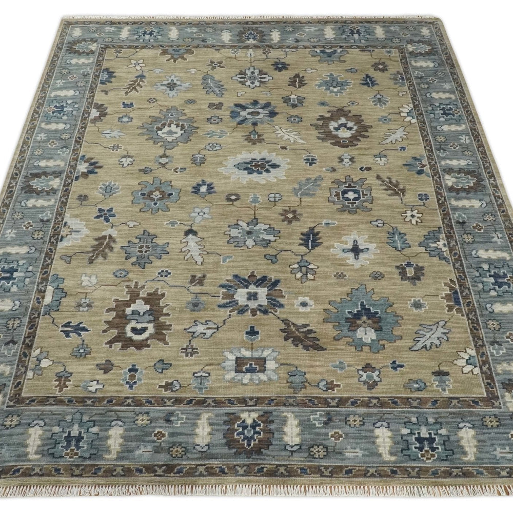 Traditional Beige and Gray Multi Size  Turkish Knot Antique Style Floral Hand knotted Oushak Wool Area Rug