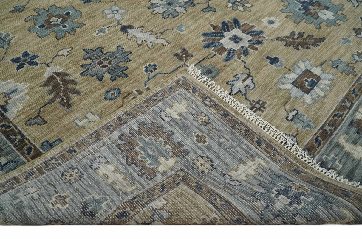 Traditional Beige and Gray Multi Size  Turkish Knot Antique Style Floral Hand knotted Oushak Wool Area Rug