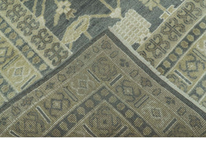 Traditional Design Charcoal And Beige 9x12 Hand Knotted Wool Area Rug