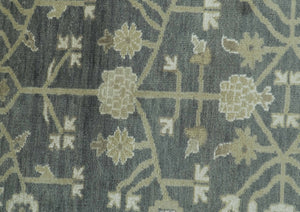 Traditional Design Charcoal And Beige 9x12 Hand Knotted Wool Area Rug