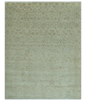 Traditional Design Ivory, Silver and Brown 7x9 Hand Knotted wool rug