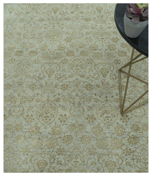 Traditional Design Ivory, Silver and Brown 7x9 Hand Knotted wool rug