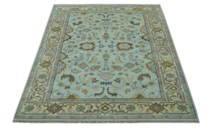 Traditional Floral Aqua, Beige and Taupe Hand Knotted 6x9 wool area rug