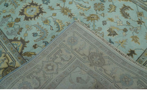 Traditional Floral Aqua, Beige and Taupe Hand Knotted 6x9 wool area rug