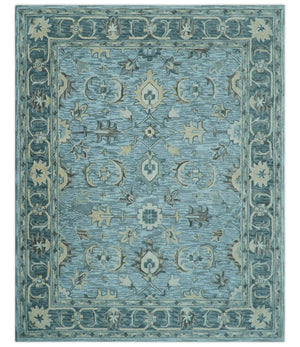 Traditional Floral Aqua, Gray and Beige Hand Tufted Multi size wool area rug