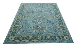 Traditional Floral Aqua, Gray and Beige Hand Tufted Multi size wool area rug