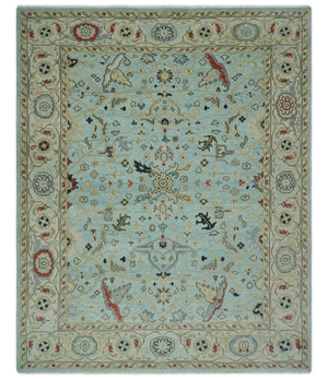 Traditional Floral Blue, Ivory and Beige Oriental Oushak Multi size wool Area Rug