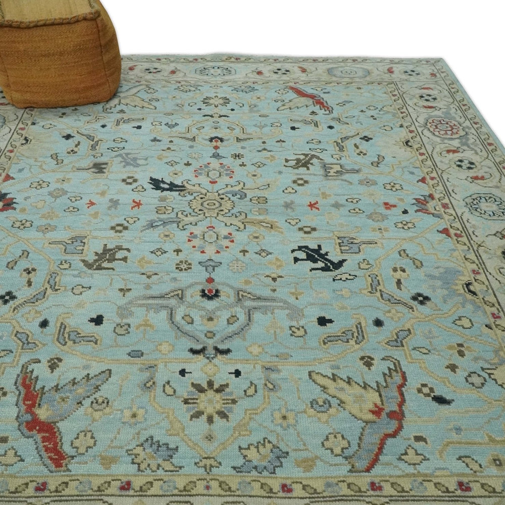 Traditional Floral Blue, Ivory and Beige Oriental Oushak Multi size wool Area Rug