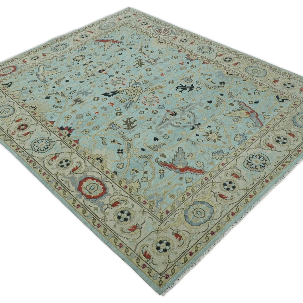 Traditional Floral Blue, Ivory and Beige Oriental Oushak Multi size wool Area Rug