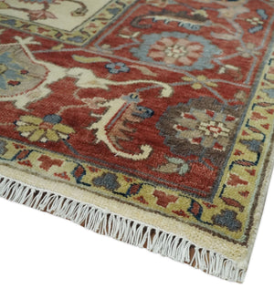 Traditional Floral Beige and Brown Vintage Style Hand knotted 8x10 wool Area Rug