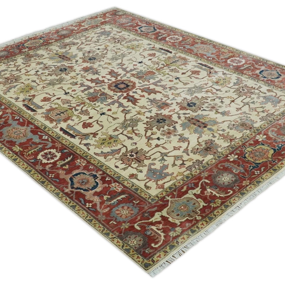 Traditional Floral Beige and Brown Vintage Style Hand knotted 8x10 wool Area Rug