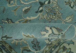Traditional Floral Blue and Beige 8X10 Antique Style Hand Knotted Wool Rug