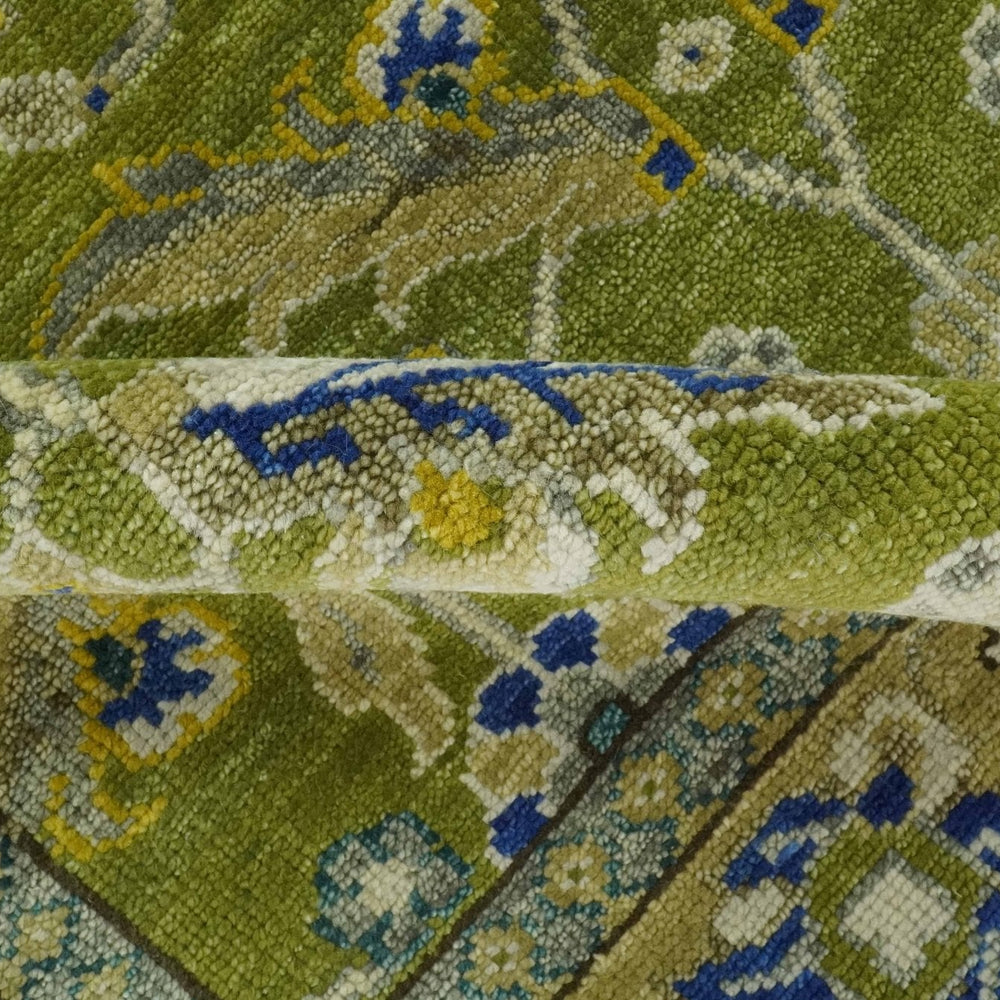 Traditional Floral Green and Blue Hand Knotted Multi size wool area rug