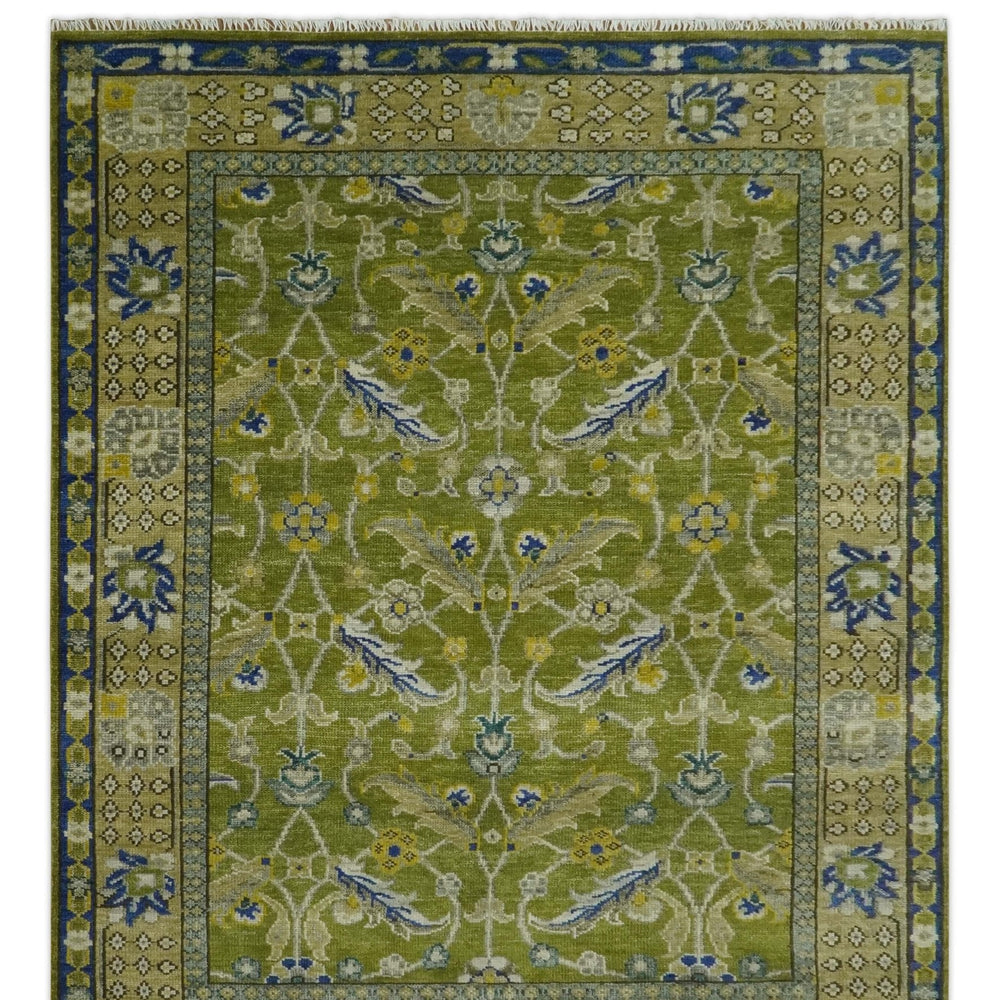 Traditional Floral Green and Blue Hand Knotted Multi size wool area rug