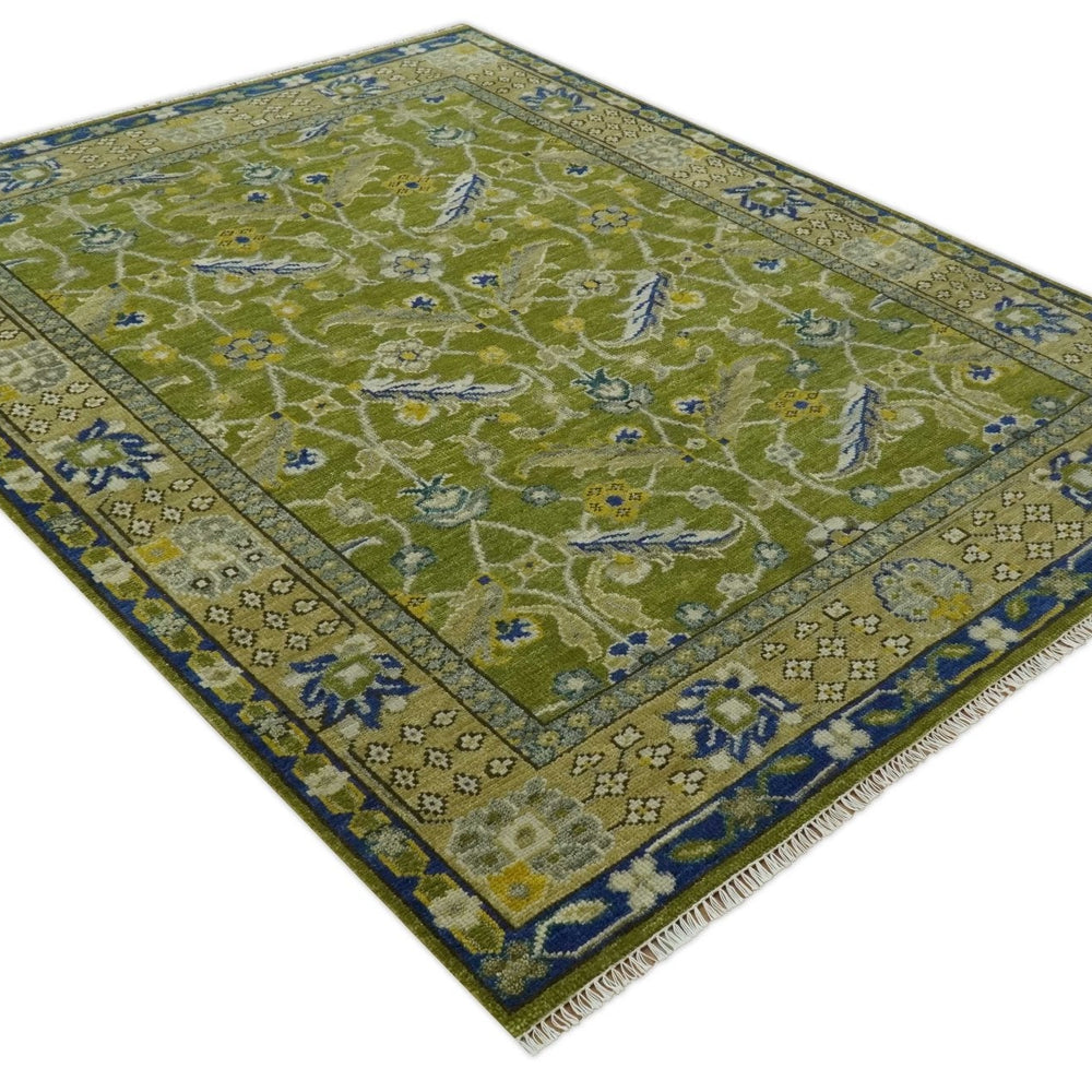Traditional Floral Green and Blue Hand Knotted Multi size wool area rug