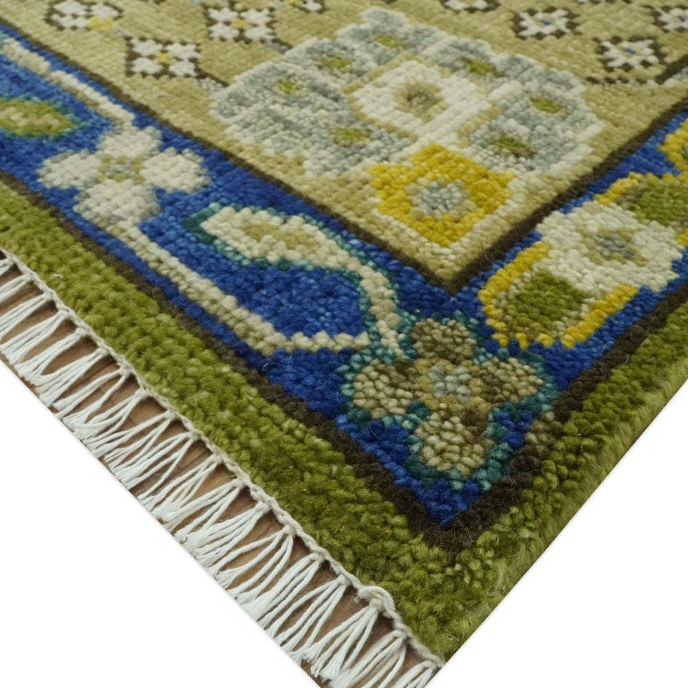 Traditional Floral Green and Blue Hand Knotted Multi size wool area rug