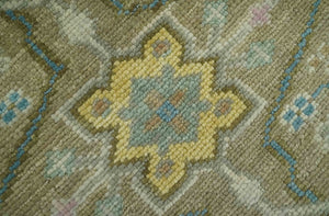 Traditional Floral Olive and Ivory 8x10 Hand Knotted Oriental Oushak wool area rug