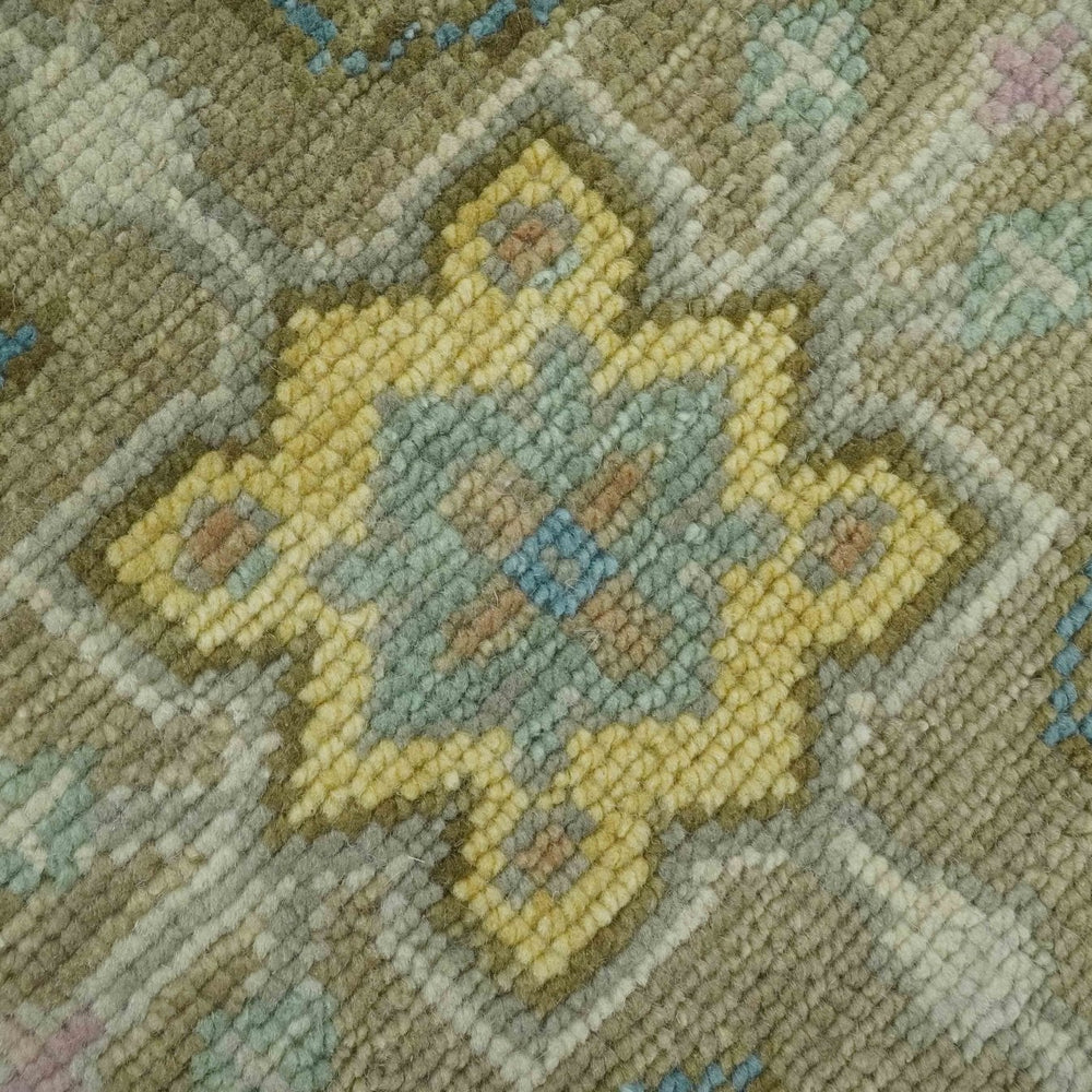 Traditional Floral Olive and Ivory Hand Knotted Oriental Oushak Custom Made wool area rug