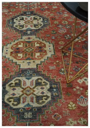 Traditional floral Rust, Charcoal and Beige Mamluk design 8x10 wool Area Rug