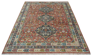 Traditional Floral Rust, Charcoal and Ivory Hand knotted Custom Made wool Area Rug