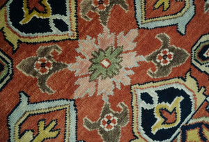 Traditional Floral Rust, Ivory and Blue Fine Hand Knotted 9x12 wool area rug