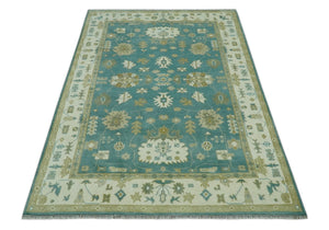 Traditional Floral Teal, Ivory and Beige Oriental Hand Knotted Multi Size wool rug