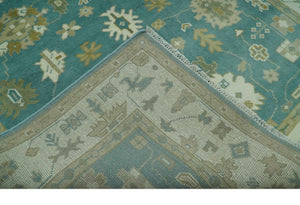 Traditional Floral Teal, Ivory and Beige Oriental Hand Knotted Multi Size wool rug