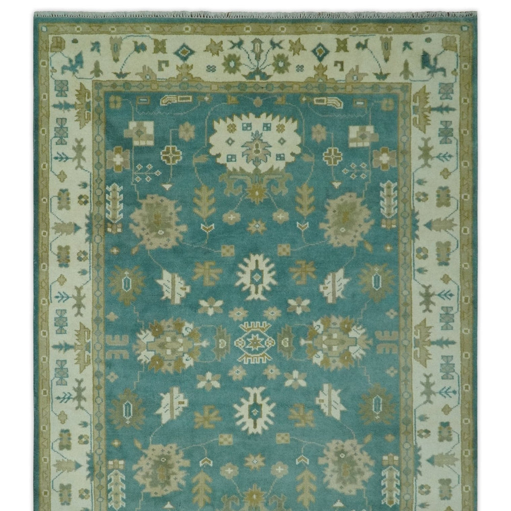 Traditional Floral Teal, Ivory and Beige Oriental Hand Knotted Multi Size wool rug
