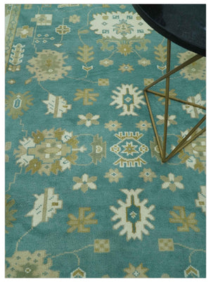 Traditional Floral Teal, Ivory and Beige Oriental Hand Knotted Multi Size wool rug