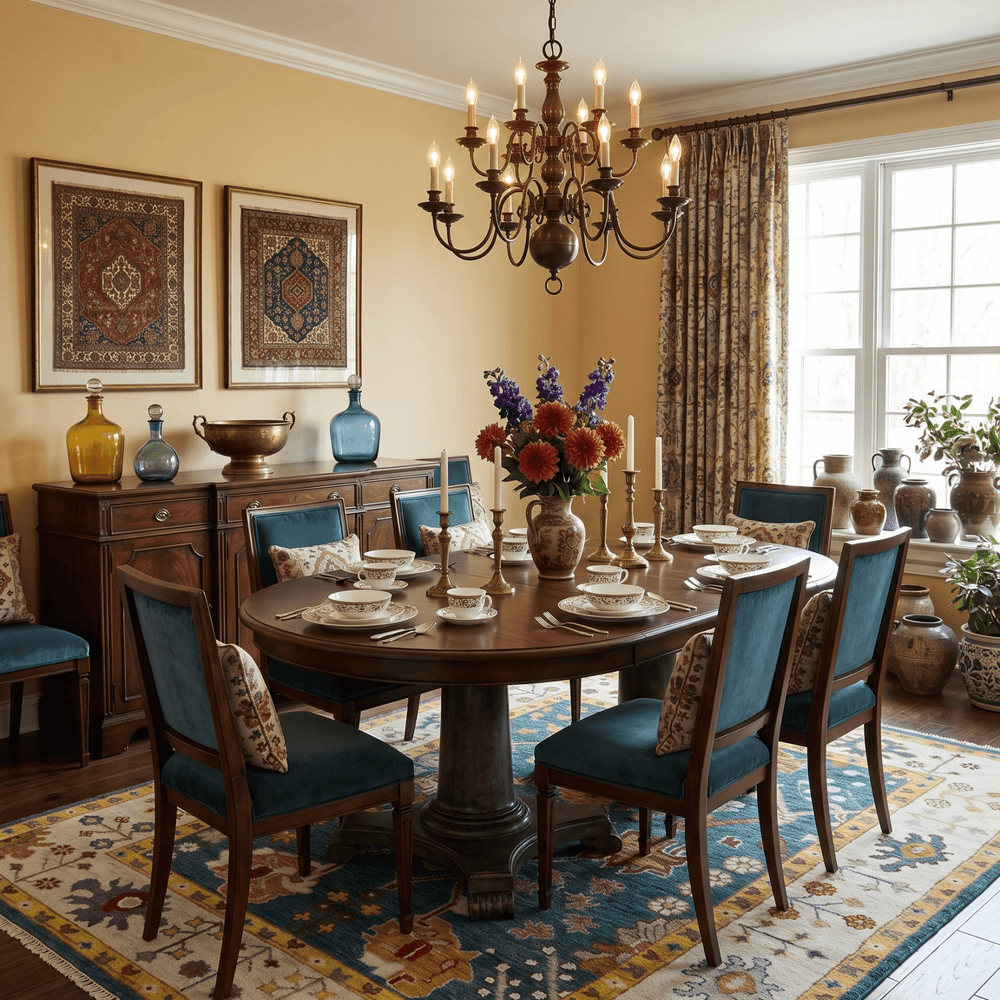 Traditional Floral Teal, Ivory and Mustard Hand Knotted Oriental Oushak wool Area Rug