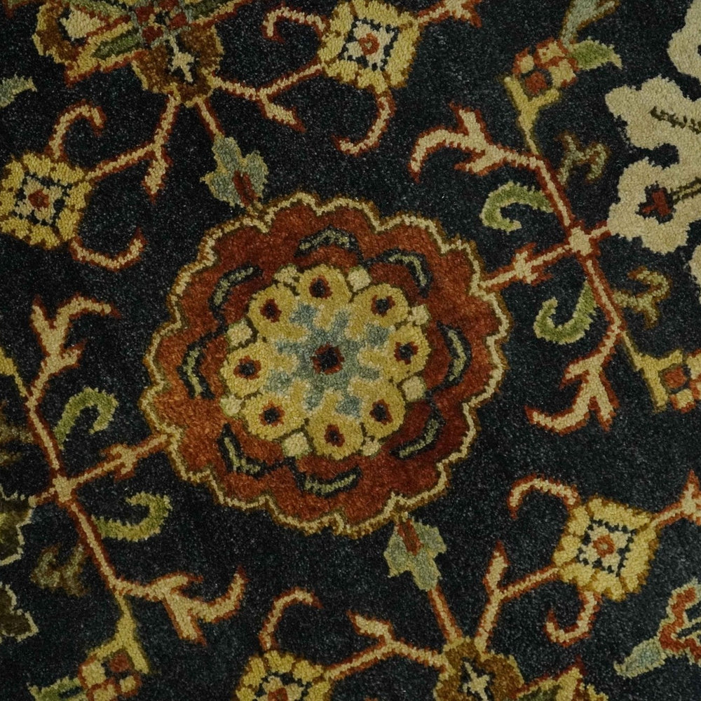 Traditional Floral Vintage Style Black and Olive Hand knotted 8x10 wool area Rug
