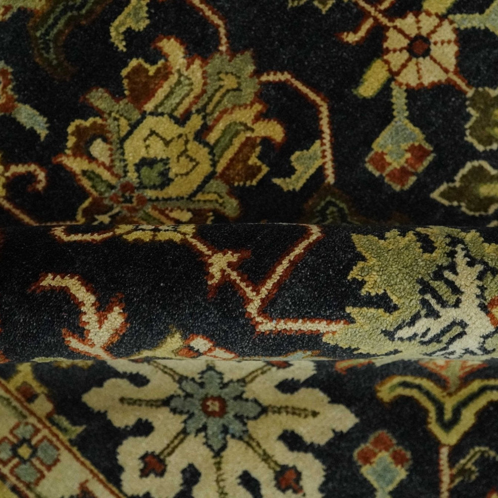 Traditional Floral Vintage Style Black and Olive Hand knotted 8x10 wool area Rug