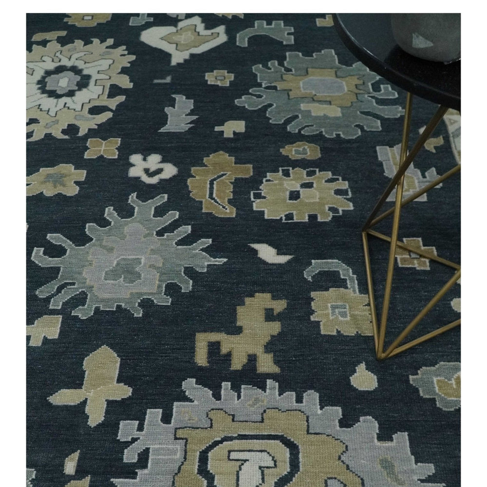Traditional Hand Knotted Green, Beige, Silver and Ivory Multi Size Oushak Wool Area Rug
