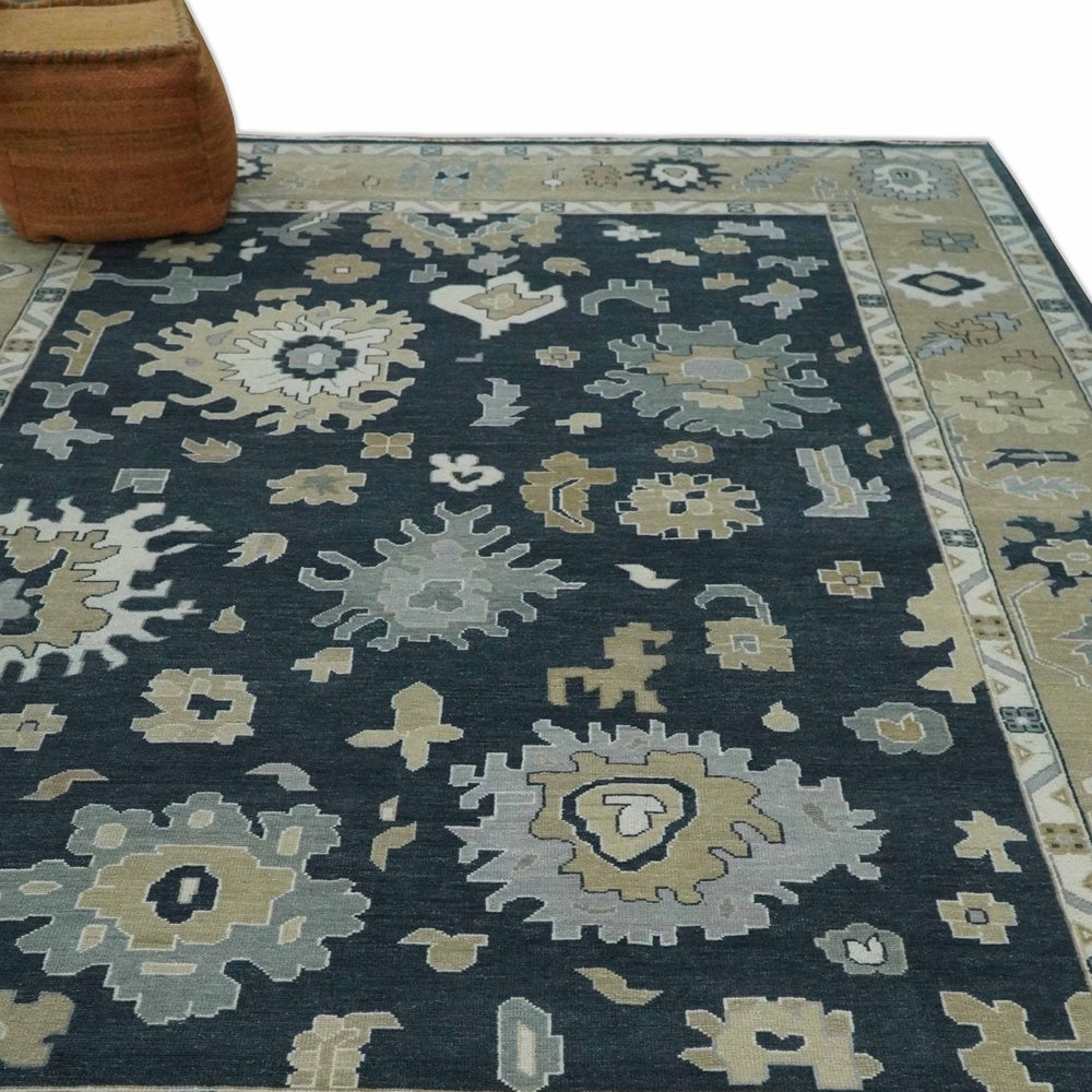 Traditional Hand Knotted Green, Beige, Silver and Ivory Multi Size Oushak Wool Area Rug