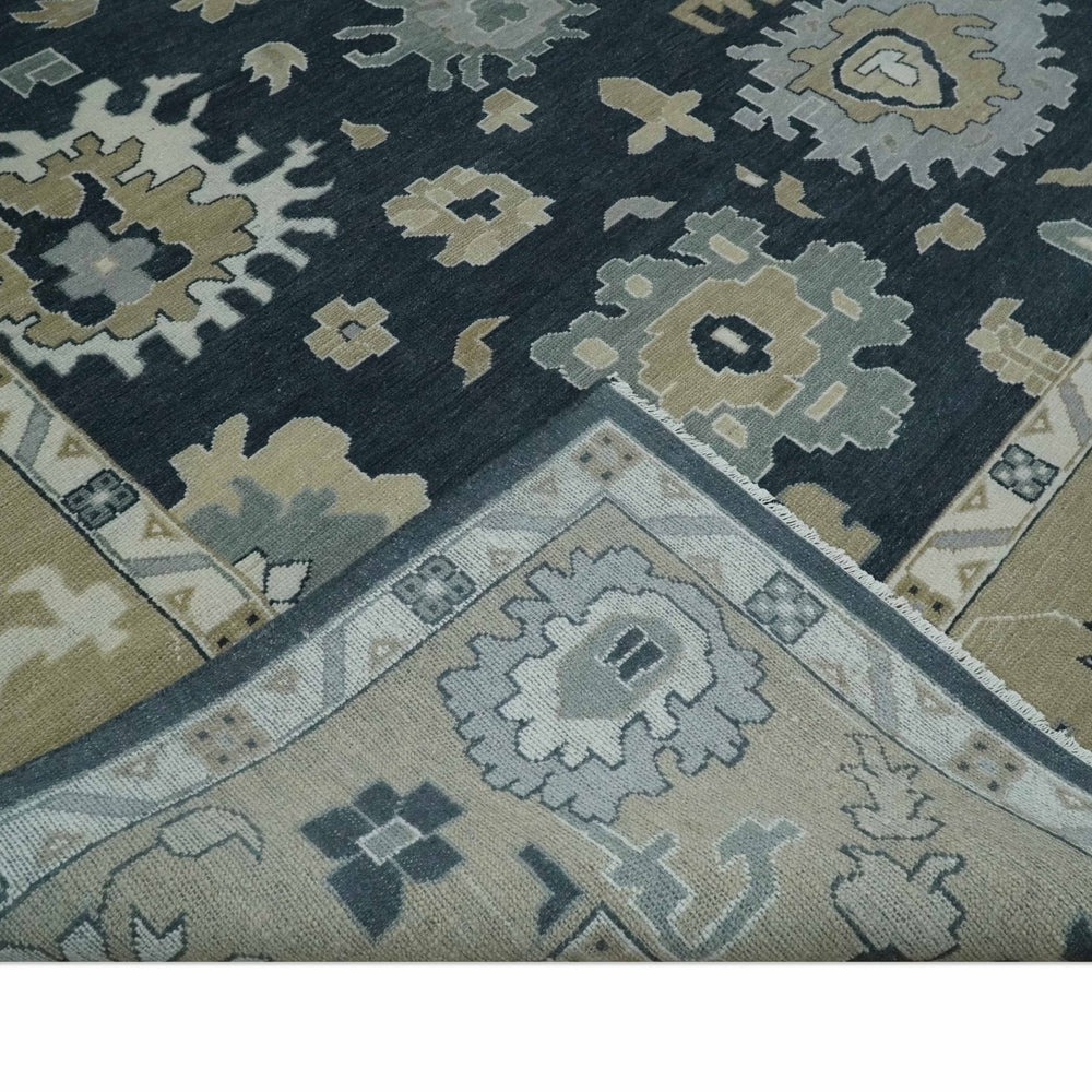 Traditional Hand Knotted Green, Beige, Silver and Ivory Multi Size Oushak Wool Area Rug