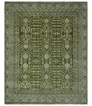 Traditional Hand knotted Royal Green and Ivory Turkish Design wool Area Rug