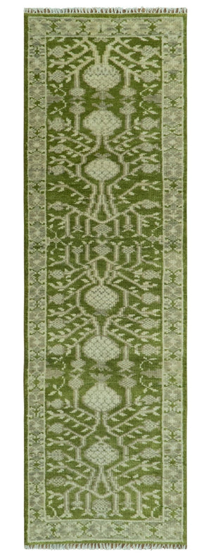 Traditional Hand knotted Royal Green and Ivory Turkish Design wool Area Rug