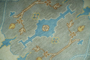 Traditional Hand Knotted Silver and Ivory 8x10 Oriental Oushak wool area rug