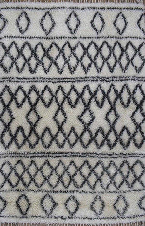 Traditional Hand Made Moroccan Design Black And White Wool 4x6 Area Rug