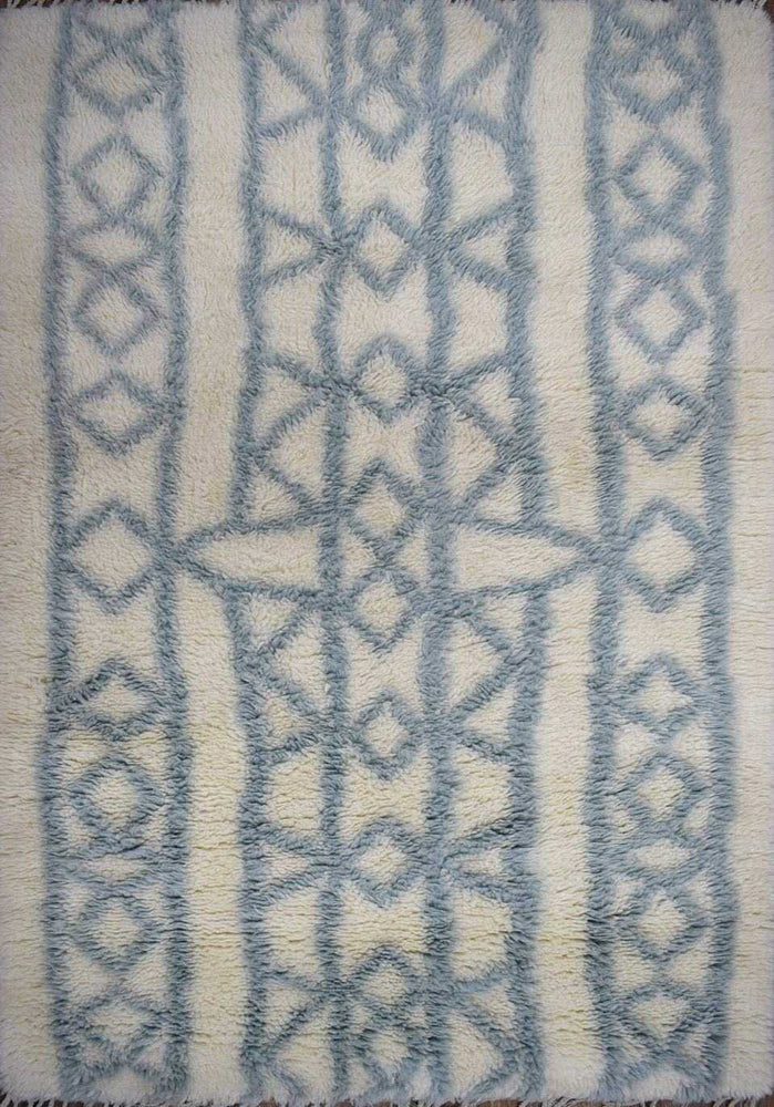 Traditional Hand Made Moroccan Design Wool Light Blue Moroccan Rug