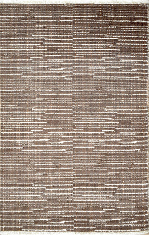 Modern Stripes Pattern Brown Hand Knotted Wool 2x3 Area Rug