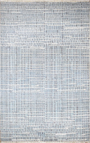 Blue and Ivory Modern Pattern Hand Knotted Wool 2x3 Area Rug