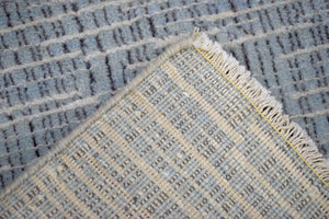 Blue and Ivory Modern Pattern Hand Knotted Wool 2x3 Area Rug
