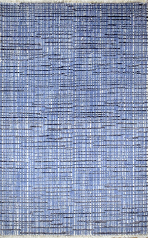 Modern Style Blue and Ivory Hand Knotted Wool 2x3 Area Rug