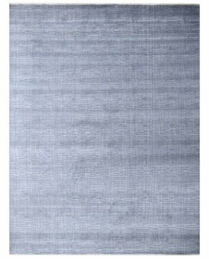 Modern Solid Design Blue Hand Knotted Wool 8x10 Area Rug