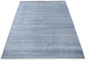 Modern Solid Design Blue Hand Knotted Wool 8x10 Area Rug