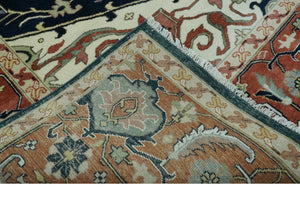 Traditional Heriz Blue, Beige and Rust Fine Hand Knotted 9x12 wool area rug