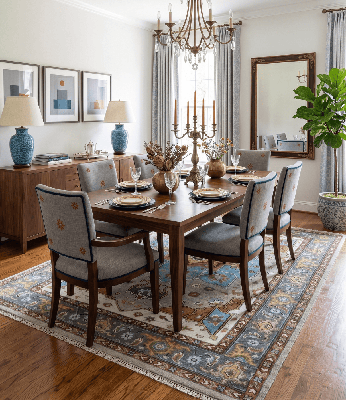Traditional Heriz Blue, silver, Charcoal and Ivory Hand Knotted  wool Area Rug