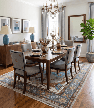 Traditional Heriz Blue, silver, Charcoal and Ivory Hand Knotted  wool Area Rug